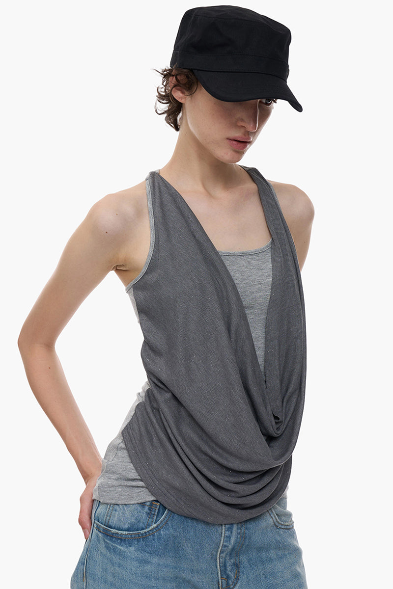 Draped Sleeveless Casual Tank Top