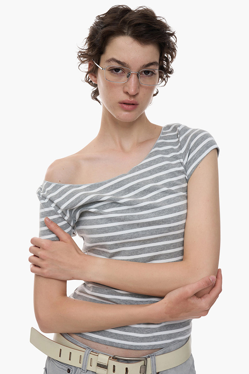 Off Shoulder Striped Fitted Tee