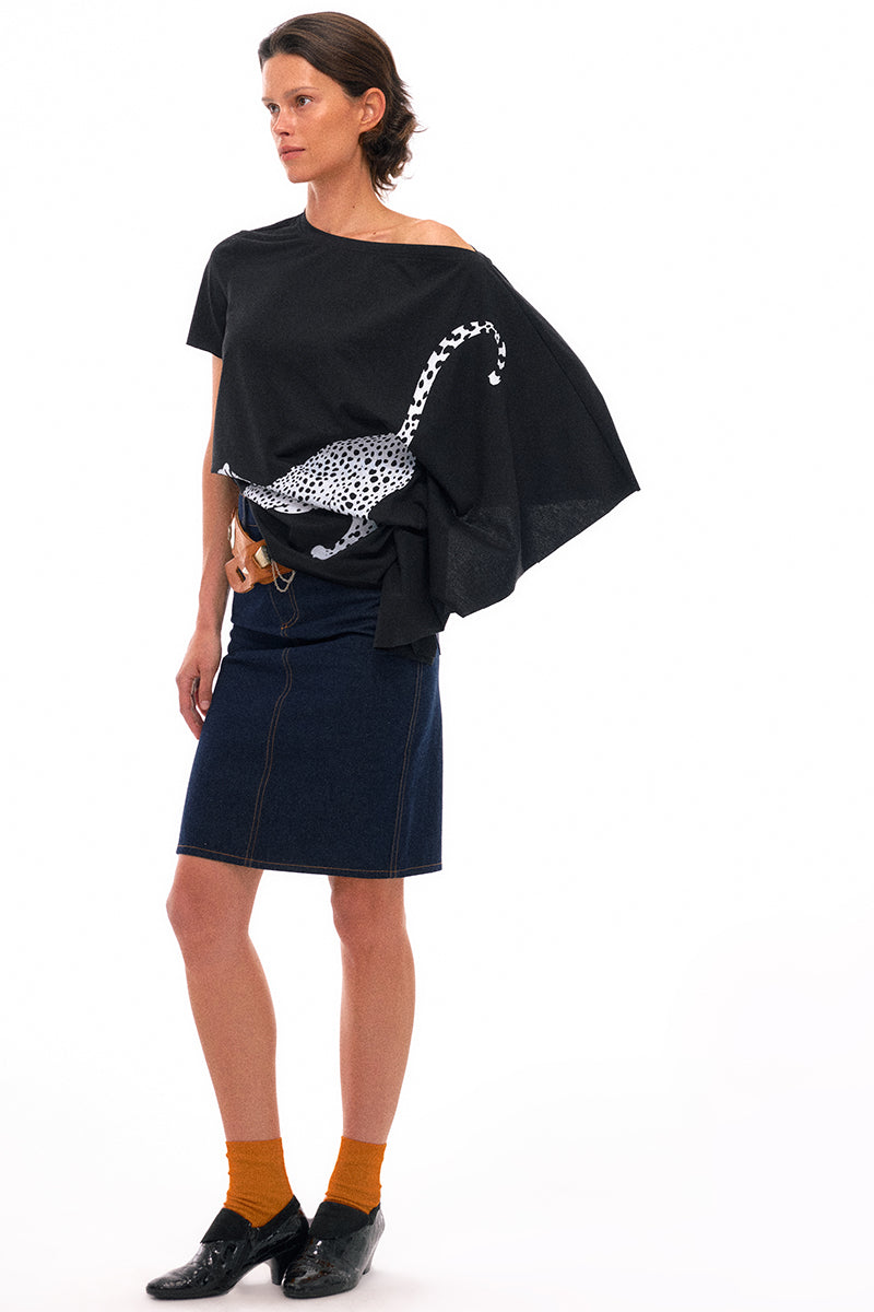 Asymmetrical Panther Print Knit Top