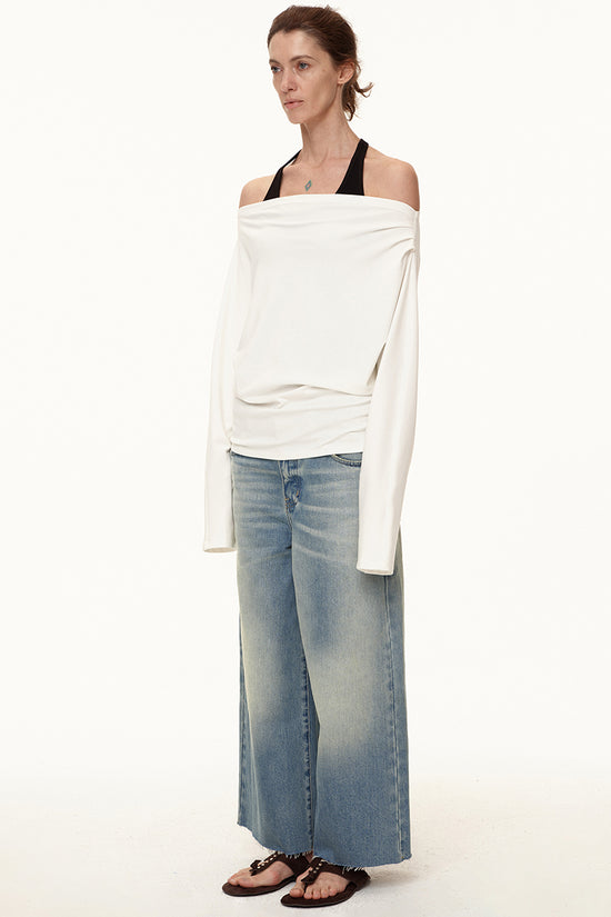 Wide-Leg Washed Denim Jeans