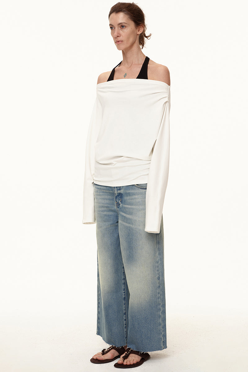 Wide-Leg Washed Denim Jeans