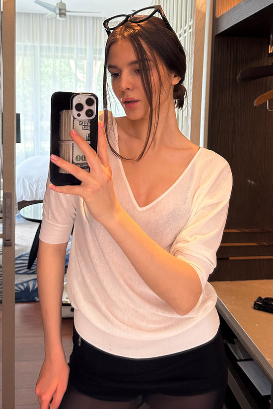 Deep V-Neck Knit Top