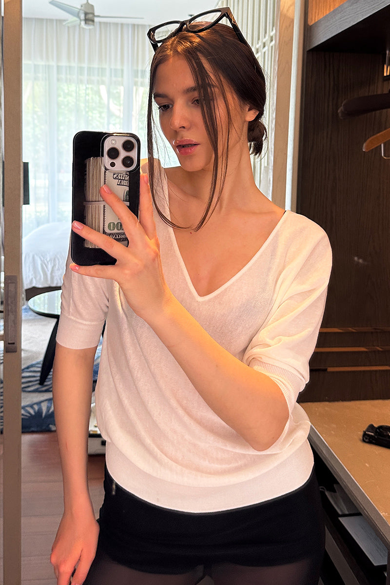 Deep V-Neck Knit Top
