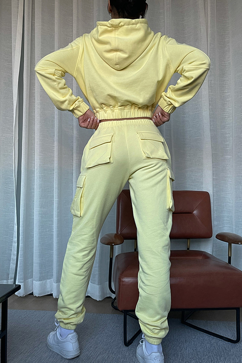 Drawstring Hoodie and Cargo Pants Set