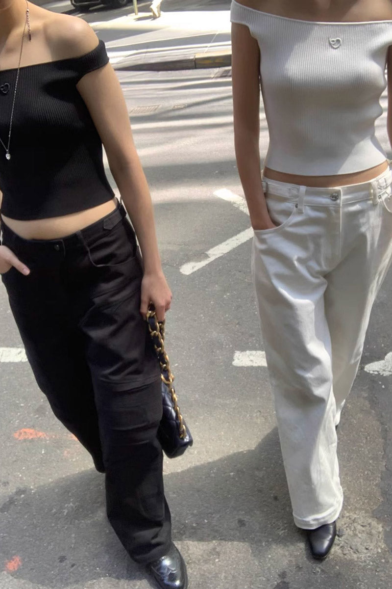 Ribbed Off Shoulder Crop Tops