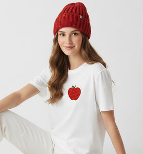 Classic Red Apple Embroidered T-Shirt