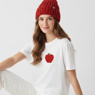 Classic Red Apple Embroidered T-Shirt