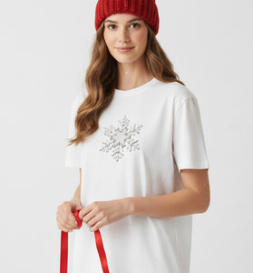 Frosted Silver Snowflake Embroidered T-Shirt