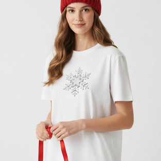 Frosted Silver Snowflake Embroidered T-Shirt