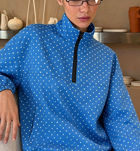 Polka Dot Half-Zip Casual Jacket