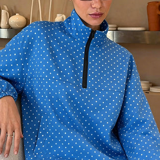 Polka Dot Half-Zip Casual Jacket