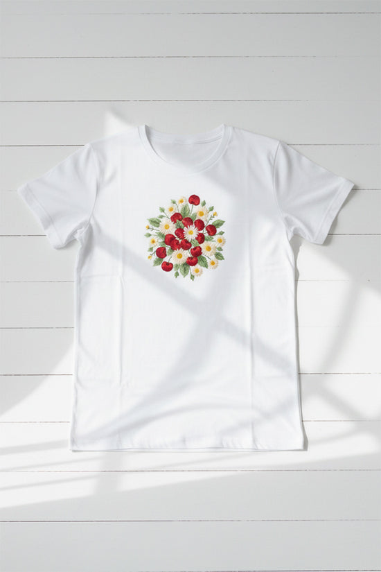 Cherry Bloom Embroidered T-Shirt