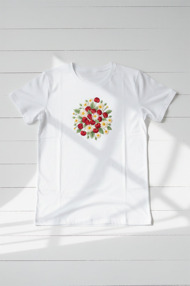Cherry Bloom Embroidered T-Shirt