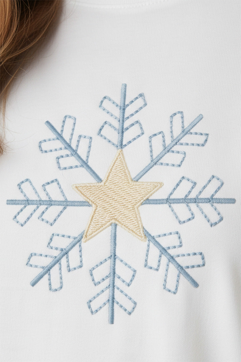 Golden Star Snowflake Embroidered T-Shirt