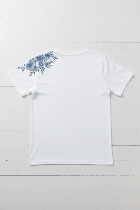 Floral Shoulder Embroidered T-Shirt