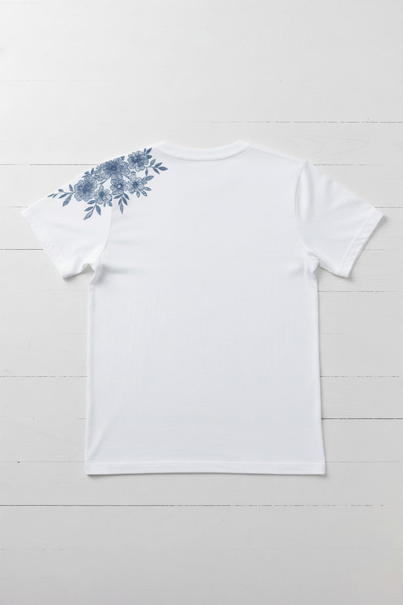 Floral Shoulder Embroidered T-Shirt
