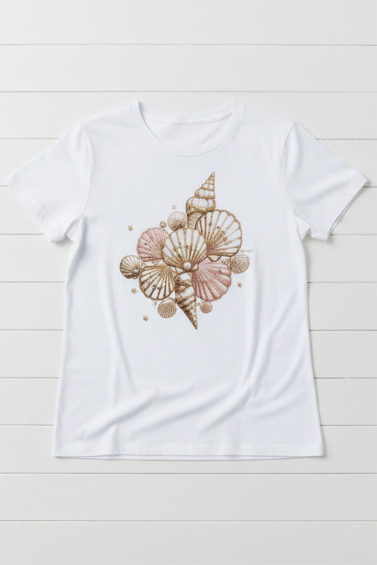 Golden Seashell Embroidered T-Shirt