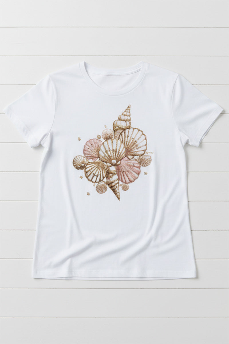 Golden Seashell Embroidered T-Shirt