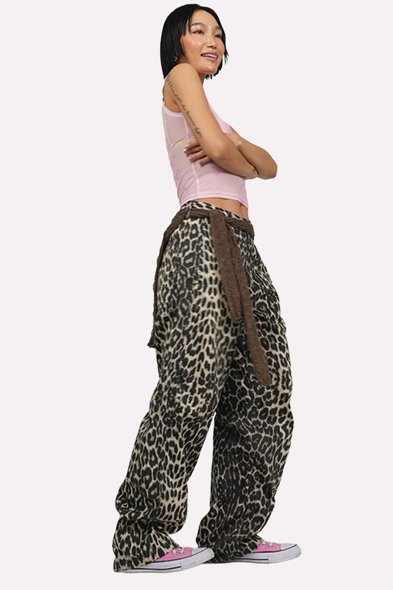 Leopard Print Wide-Leg Pants