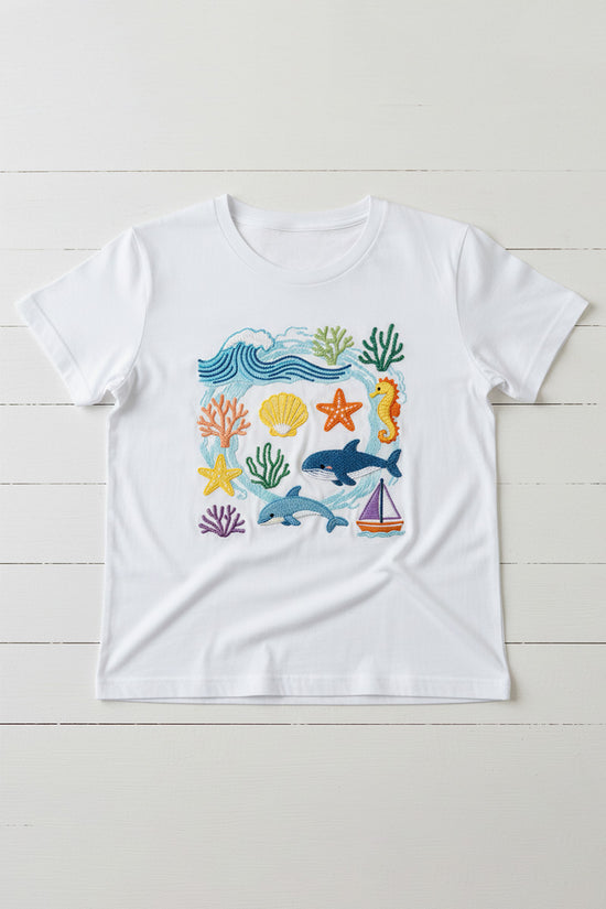 Sea Life Mosaic Embroidered T-Shirt