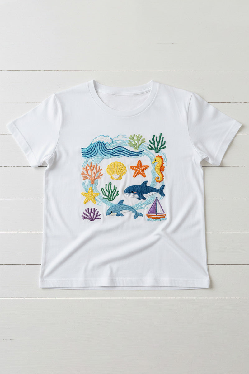 Sea Life Mosaic Embroidered T-Shirt