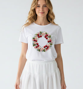 Cherry Wreath Embroidered T-Shirt