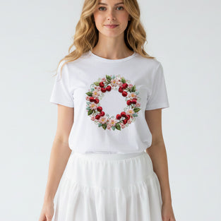 Cherry Wreath Embroidered T-Shirt