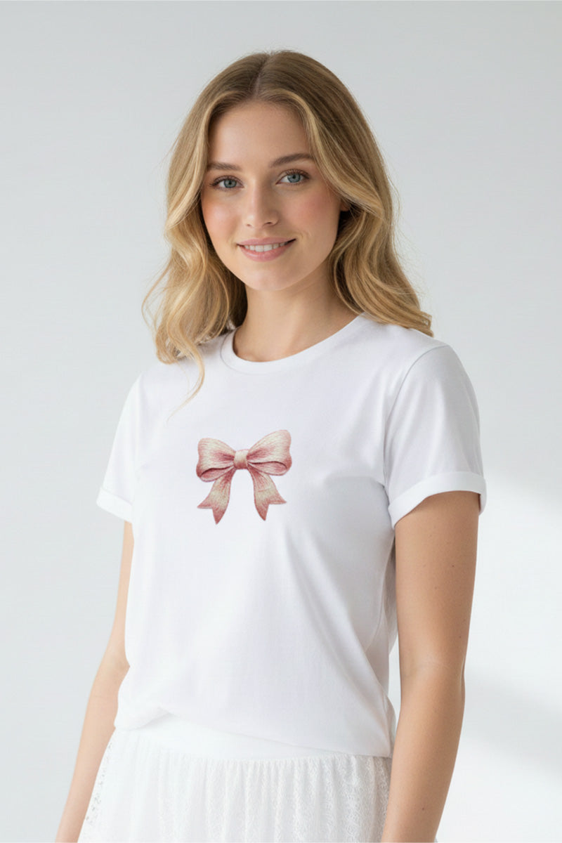 Soft Bow Embroidered T-Shirt