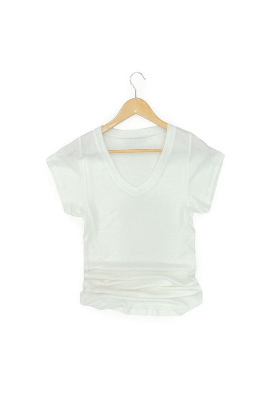 V-Neck Ruched Cap Sleeve T-Shirt