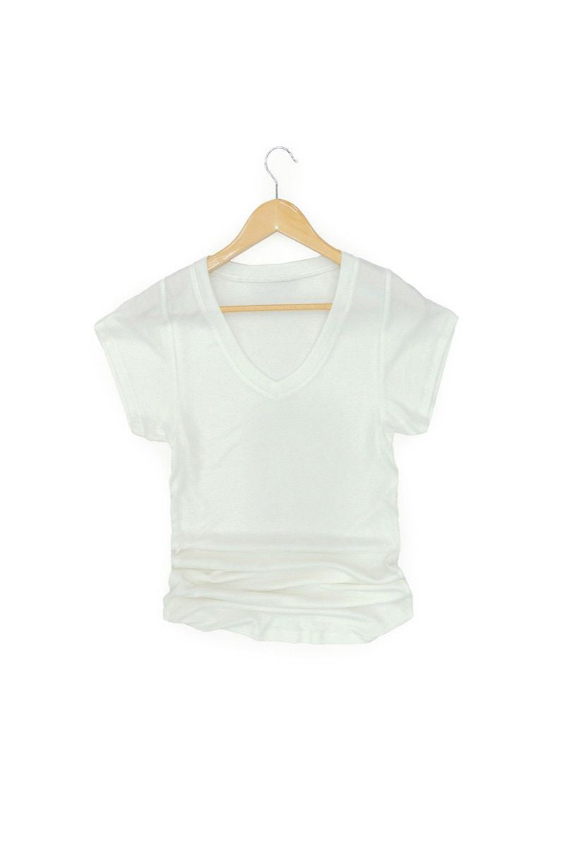 V-Neck Ruched Cap Sleeve T-Shirt