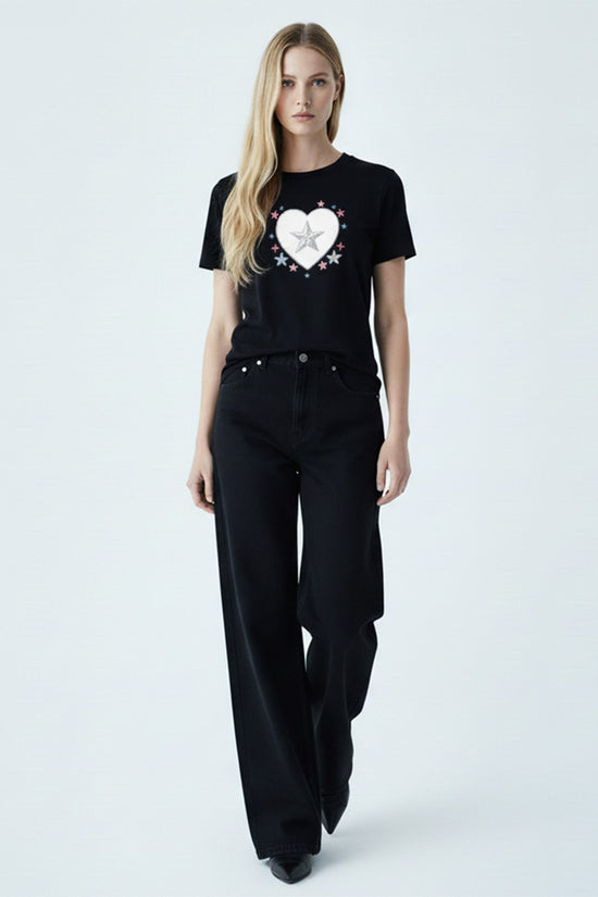Heart Star Embroidered T-Shirt