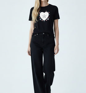Heart Star Embroidered T-Shirt