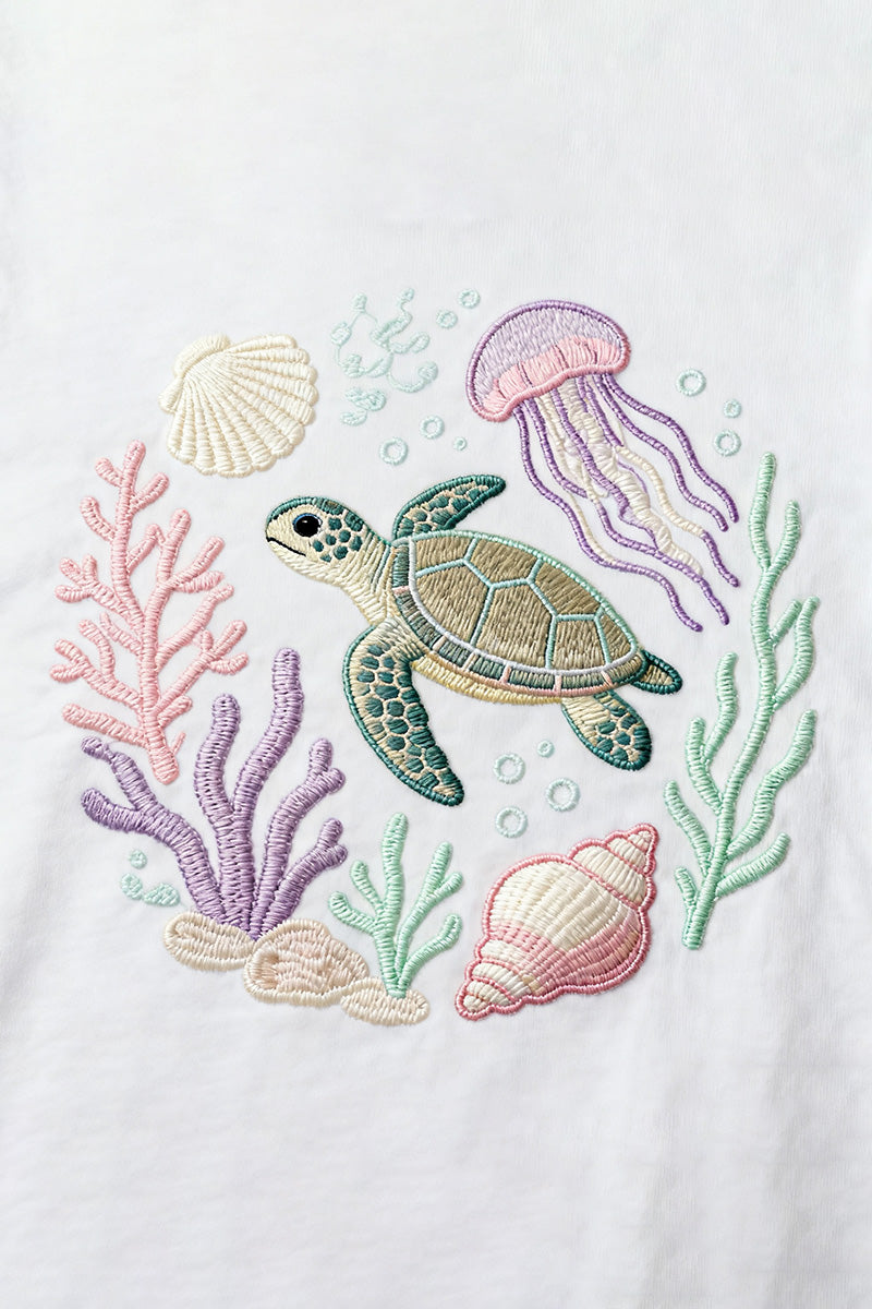 Sea Turtle Harmony Embroidered T-Shirt