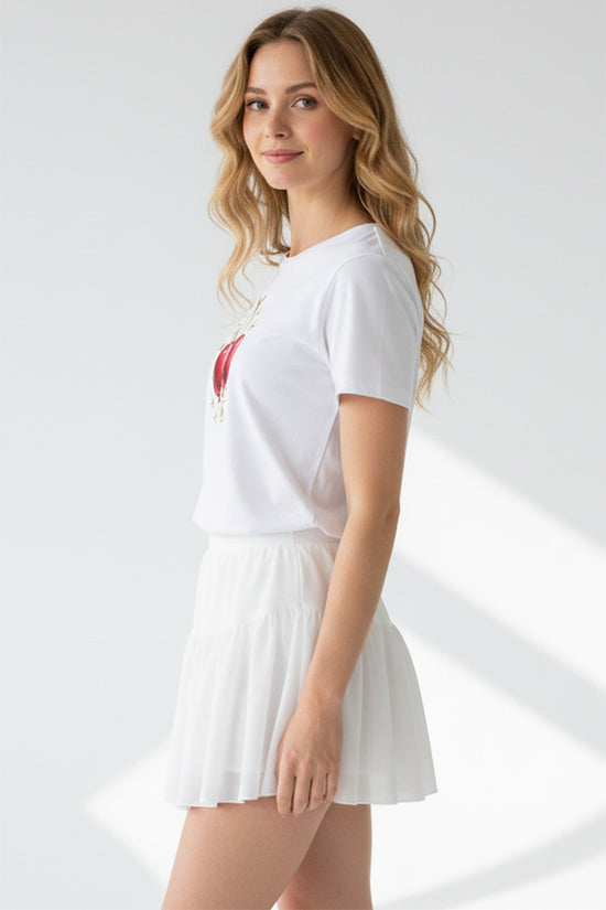 Golden Cherry Spark Embroidered T-Shirt