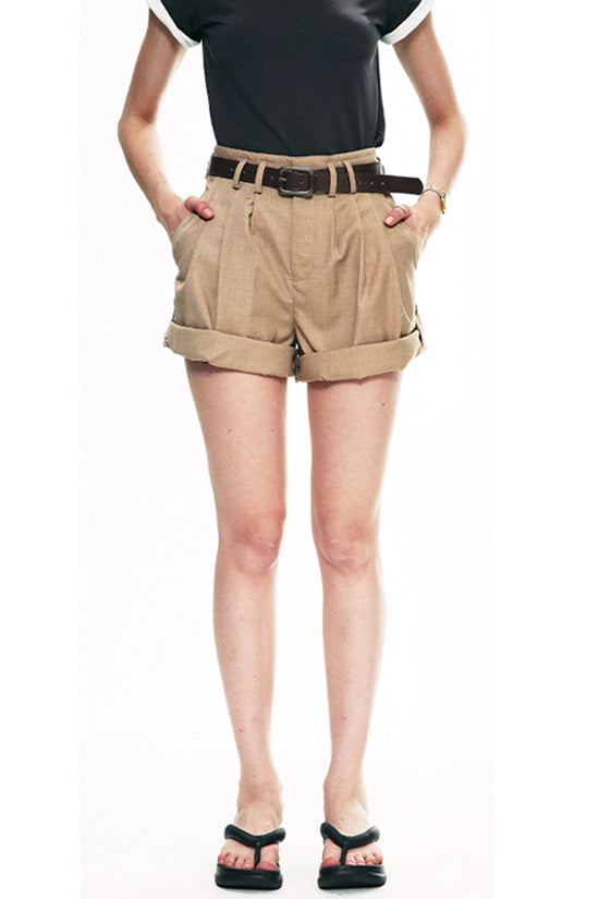 Rolled Hem Tailored Casual Shorts