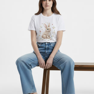 Gentle Bunny Embroidered T-Shirt