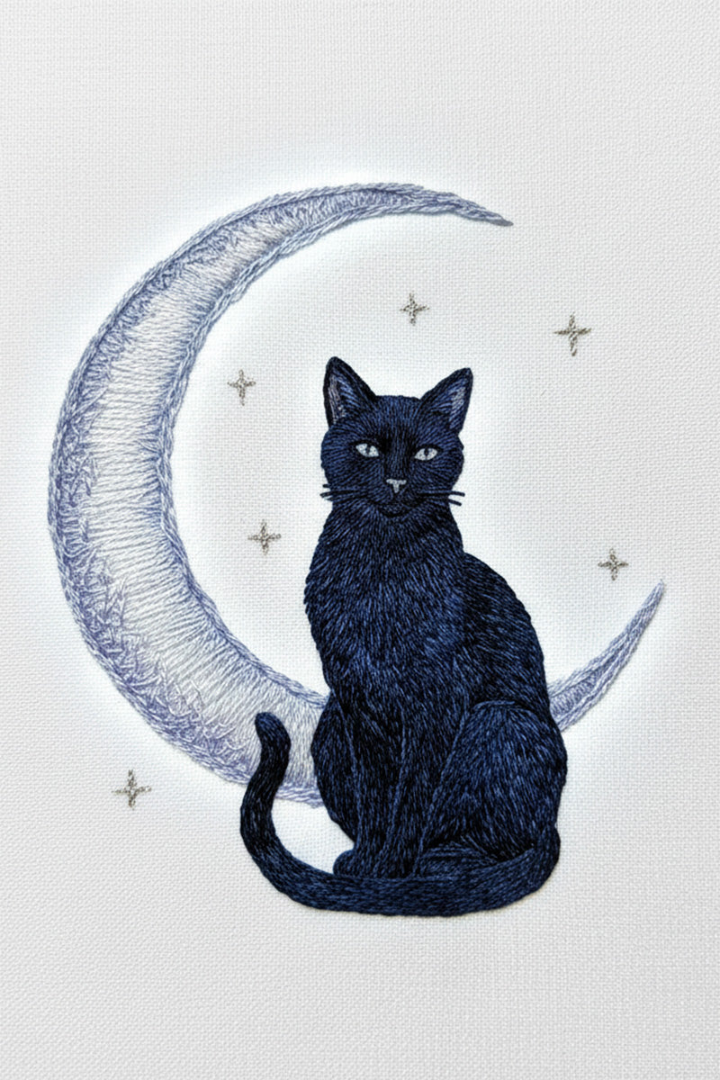 Moon Cat Embroidered T-Shirt