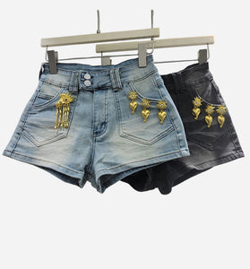 Embellished Low Waist Denim Shorts