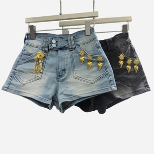 Embellished Low Waist Denim Shorts