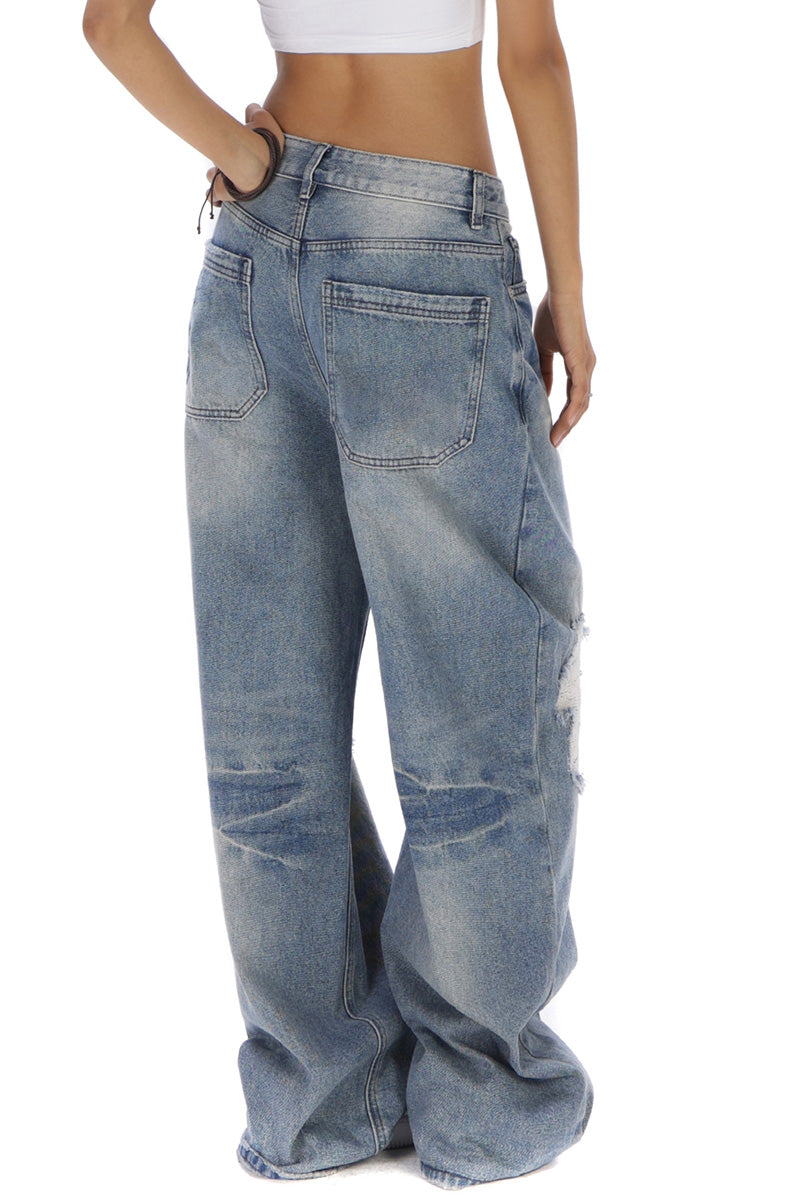 Relaxed Fit Faded Distressed Jeans
