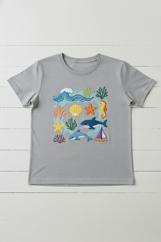 Sea Life Mosaic Embroidered T-Shirt