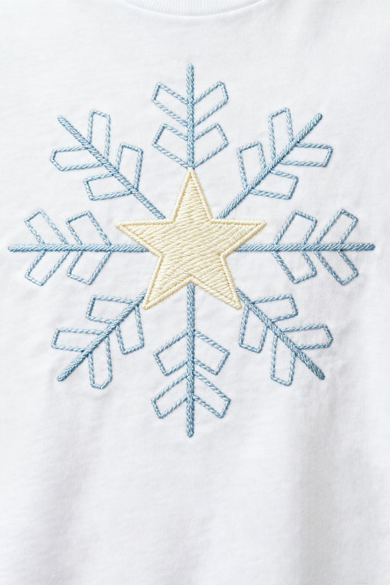 Golden Star Snowflake Embroidered T-Shirt