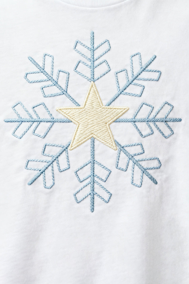 Golden Star Snowflake Embroidered T-Shirt