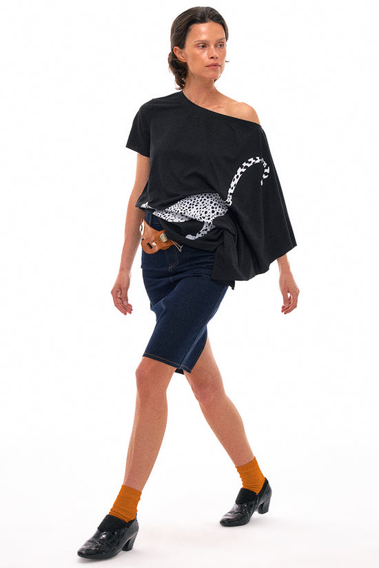 Asymmetrical Panther Print Knit Top