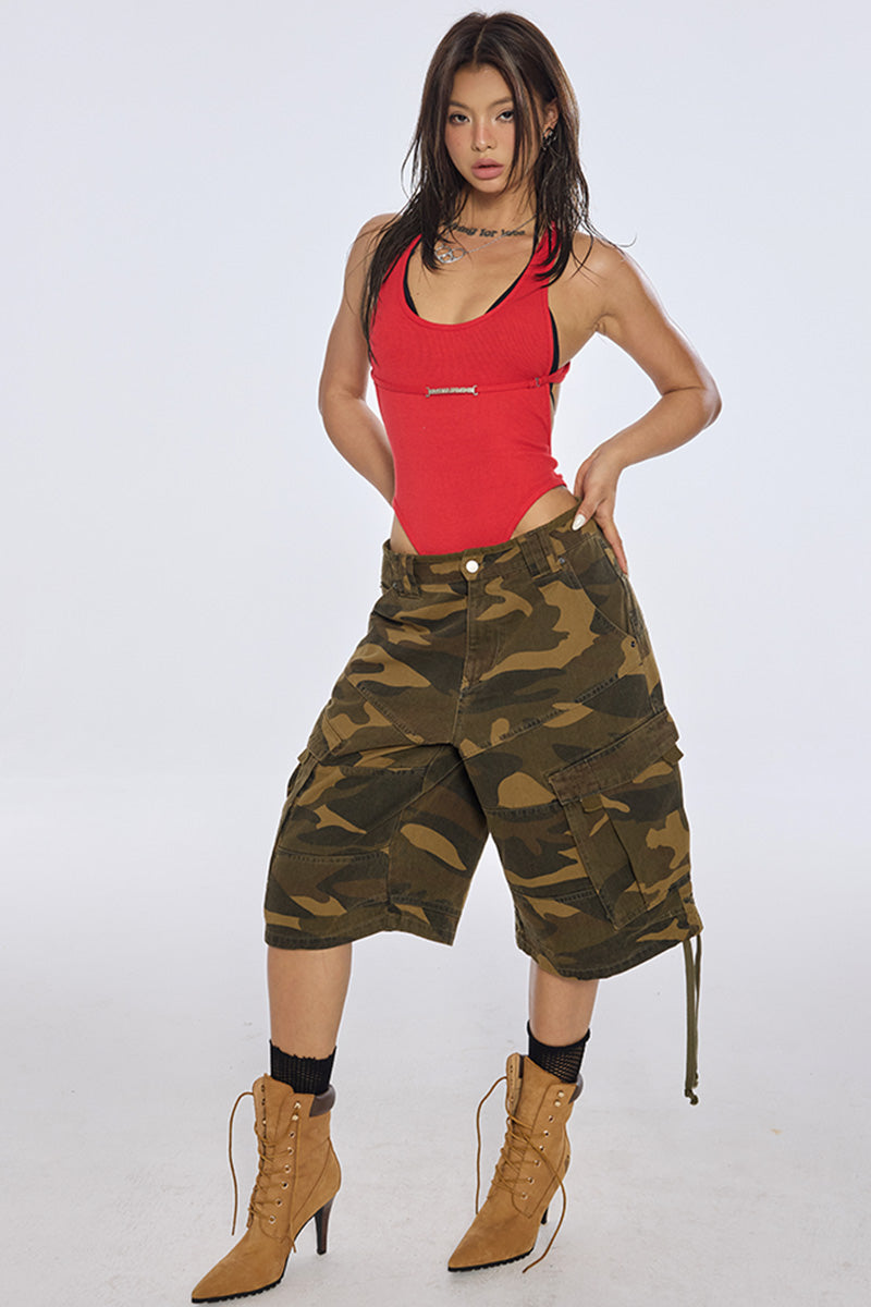 Loose Fit Camouflage Cargo Shorts