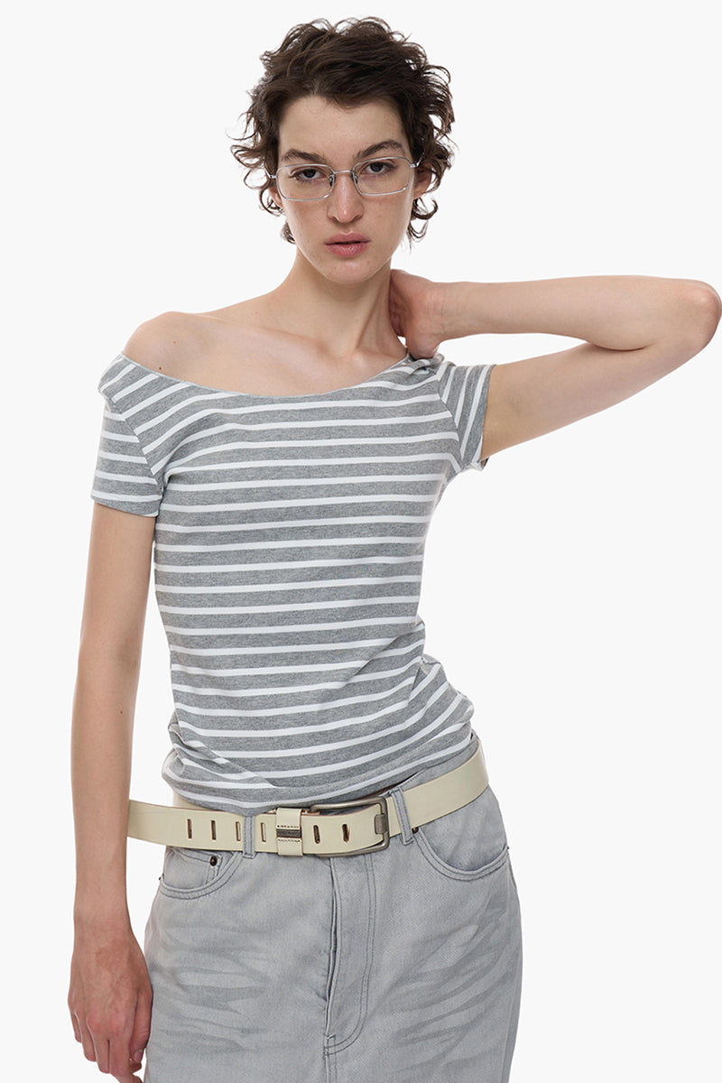 Off Shoulder Striped Fitted Tee