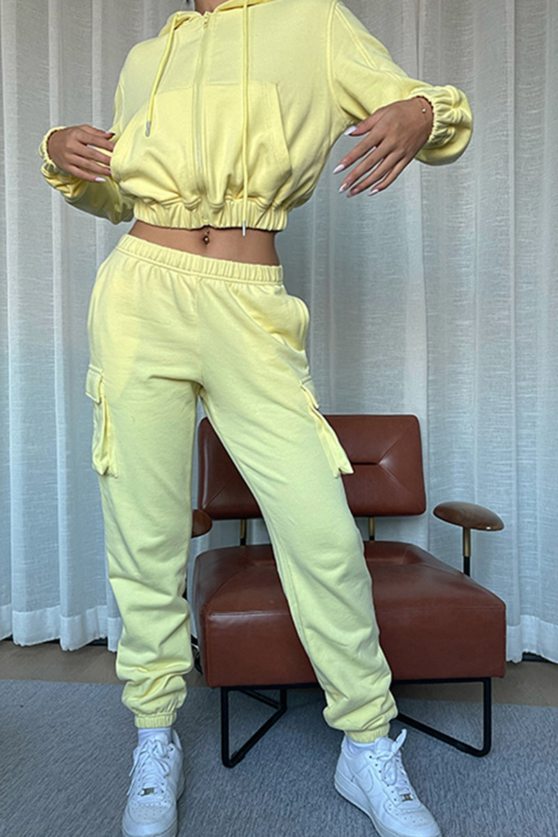 Drawstring Hoodie and Cargo Pants Set