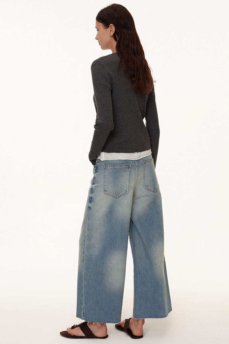 Wide-Leg Washed Denim Jeans