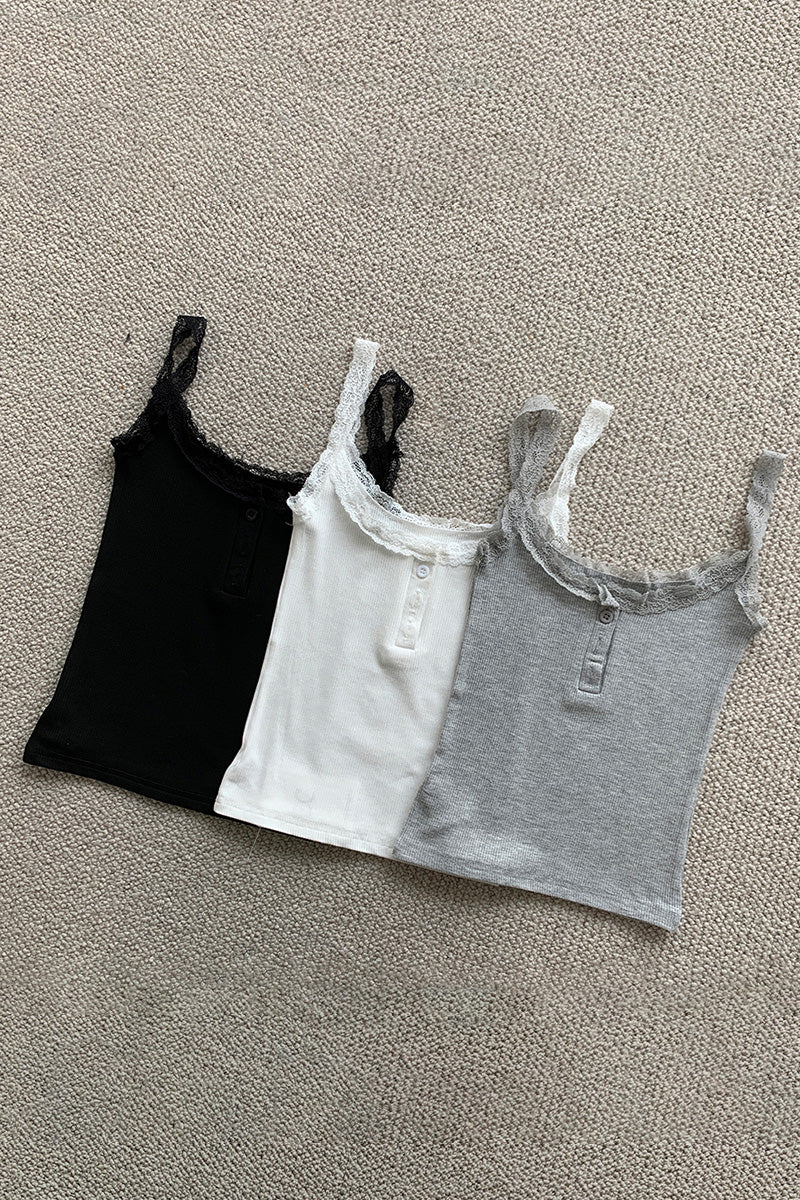 Button Detail Ribbed Cami Top
