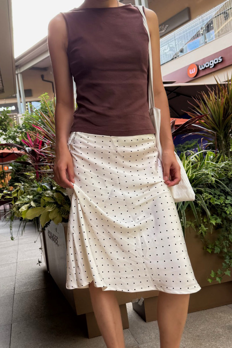 Polka Dot Midi Slip Skirt
